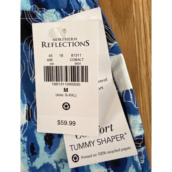 Northern Reflections Capri Pants Tummy Shaper Blue Floral Wm M Beach Resort New - Picture 5 of 11